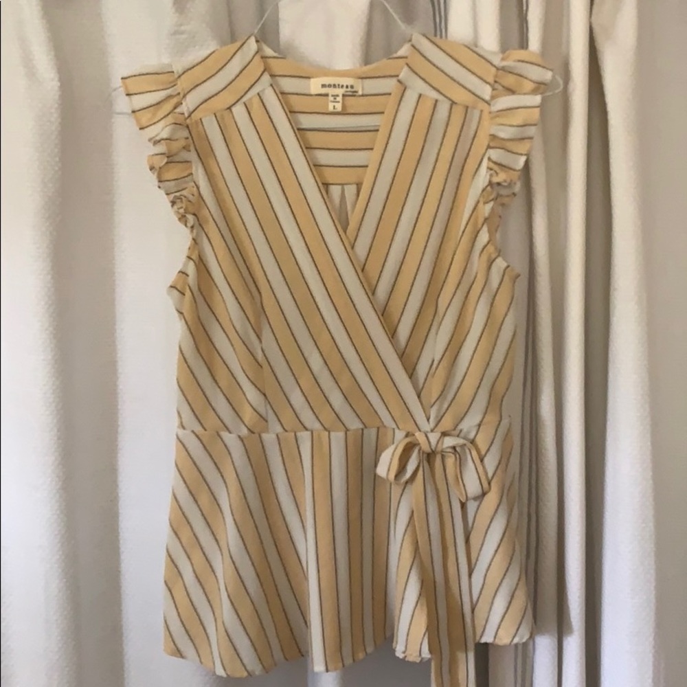 2/$12 Monteau Yellow Stripe Peplum Wrap Top Size L